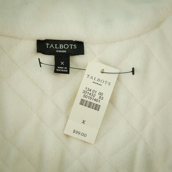 Talbots Size X 0X XL Ivory White Polar Fleece Quilted Elbow Patches Zip Jacket - Picture 5 of 7